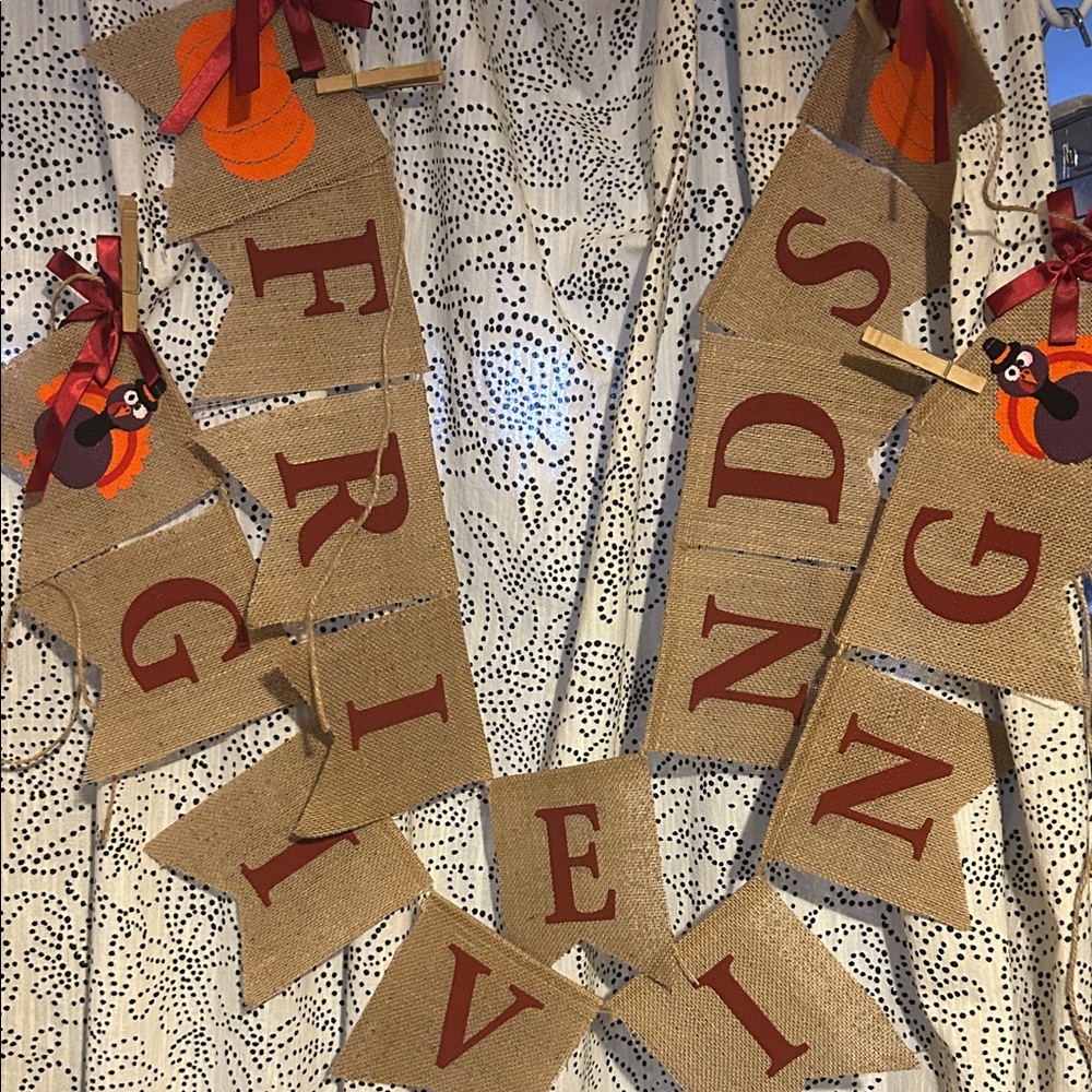 Thanksgiving Burlap Banner with Red Letters